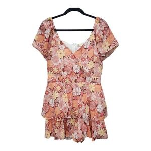 Altar'd State Floral Boho Ruffle Romper‎ Size L Short Sleeve Layered Jumpsuit